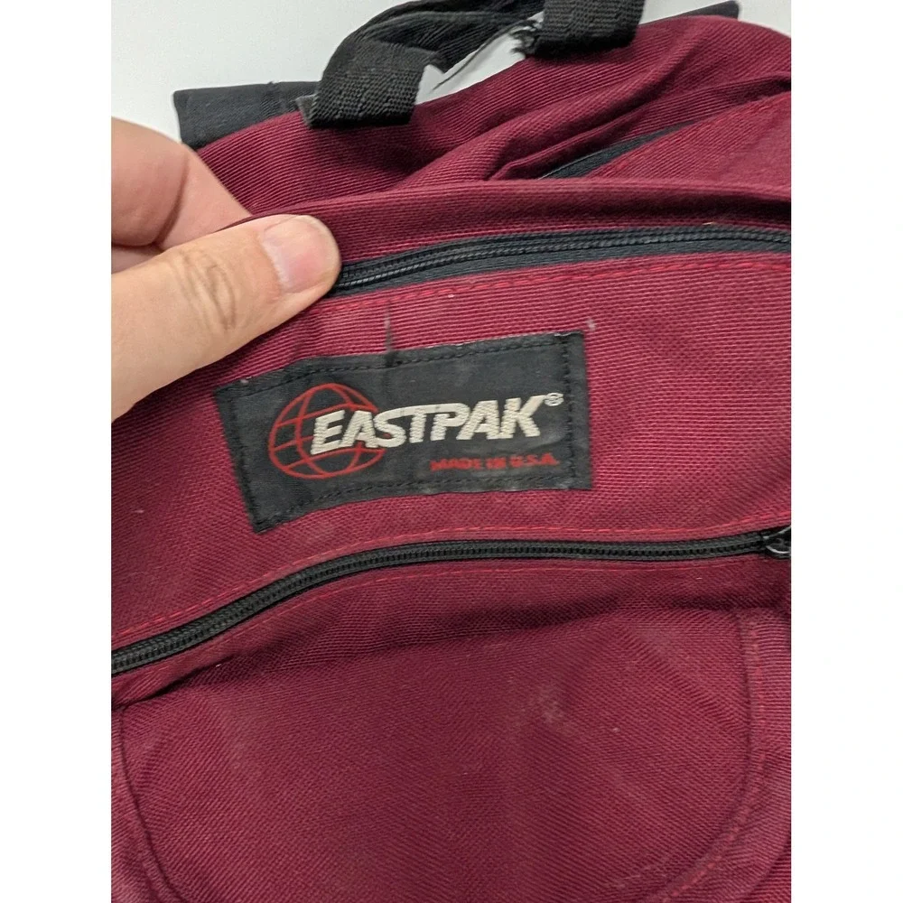 Vintage Eastpak Backpack Burgundy Canvas Brown Suede Bottom Made in USA